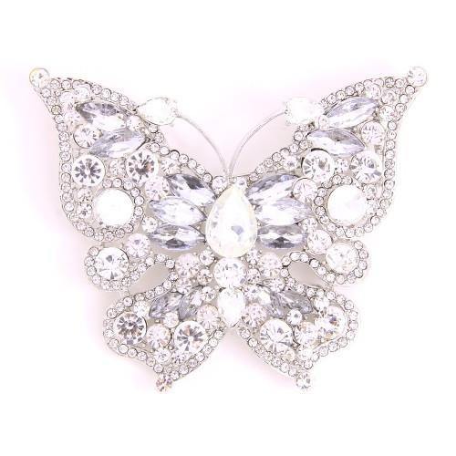 Silver Clear Rhinestone Butterfly Brooch ( 06536 ) - Ohmyjewelry.com