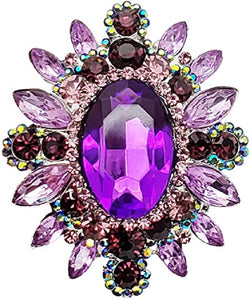 2.75" SILVER OVAL BROOCH PURPLE STONES ( 06551 SPP )