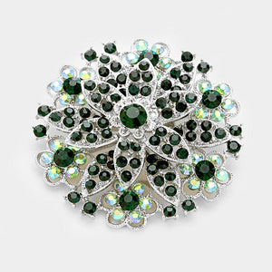 Round Green Rhinestone Flower Brooch ( 06564 )