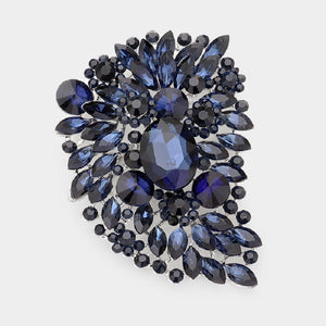 Navy Blue Rhinestone Large Brooch Pin in Silver Setting ( 06647 )