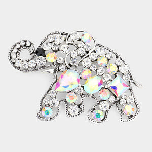SILVER ELEPHANT BROOCH CLEAR AND AB STONES ( 06738 )