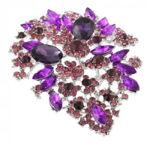 4" Silver Teardrop Brooch with Purple Rhinestones ( 0691 SPP )