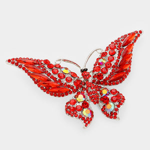 Silver Red Rhinestone Butterfly Brooch ( 06263 RED ) - Ohmyjewelry.com