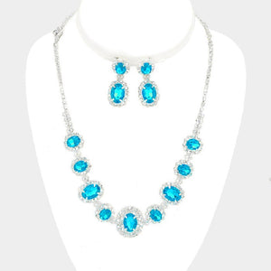 Aqua Blue and Clear Rhinestone Oval Set ( 10787 AQBL)
