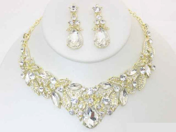 GOLD NECKLACE SET CLEAR STONES ( 19499 GCRY )