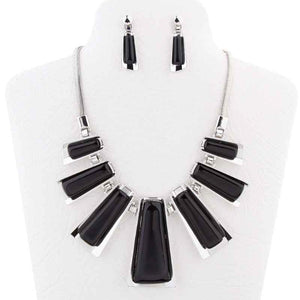 SILVER BLACK NECKLACE SET ( 3034 BK )