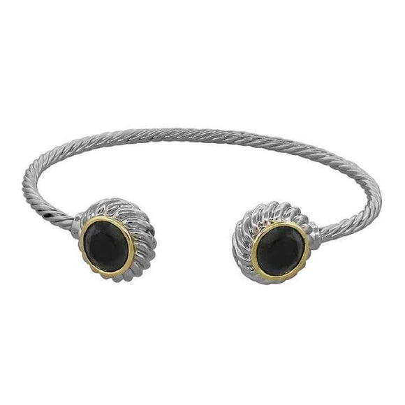 SILVER GOLD CUFF BANGLE BLACK CZ CUBIC ZIRCONIA STONES ( 8124 ) - Ohmyjewelry.com
