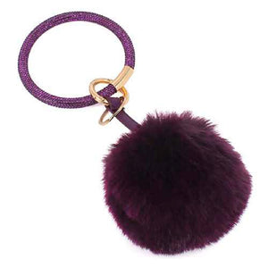 PURPLE CRYSTAL POMPOM KEYCHAIN