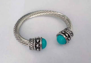 SILVER TWIST CABLE BANGLE TURQUOISE PEARLS ( 739 TQ )
