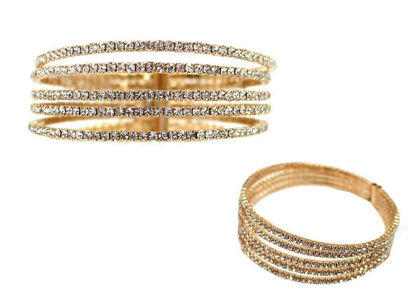 GOLD CUFF BANGLE CLEAR STONES ( 5386 GDCRY )