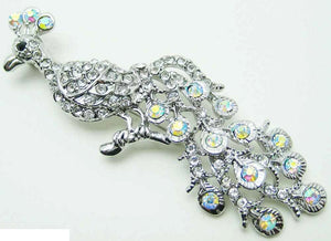 SILVER PEACOCK BROOCH CLEAR AB STONES ( 2725 CLAB )