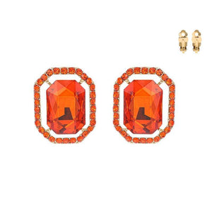 GOLD CLIP ON EARRINGS ORANGE STONES ( 168 GOR ) - Ohmyjewelry.com