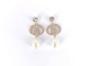 GOLD RING EARRINGS CLEAR STONES CREAM PEARLS ( 4349 GDCR )
