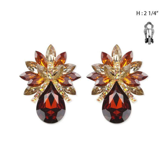 LARGE GOLD BROWN Pineapple Design Clip On EARRINGS ( 4276 )