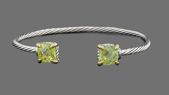 SILVER GOLD CUFF BANGLE GREEN CZ CUBIC ZIRCONIA STONES ( 7641 ) - Ohmyjewelry.com