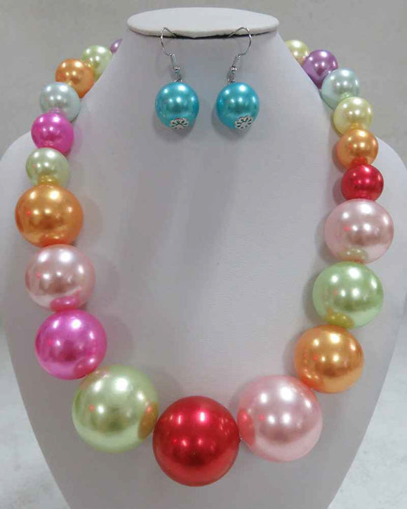 LIGHT MULTI COLOR PEARL NECKLACE SET ( 602 )