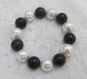 BLACK WHITE PEARL STRETCH BRACELET ( 602 BKWT )