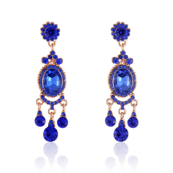 GOLD BLUE STONES DANGLING EARRINGS