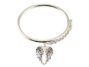 SILVER BANGLE WINGS CHARM CLEAR STONES ( 8220 AS )