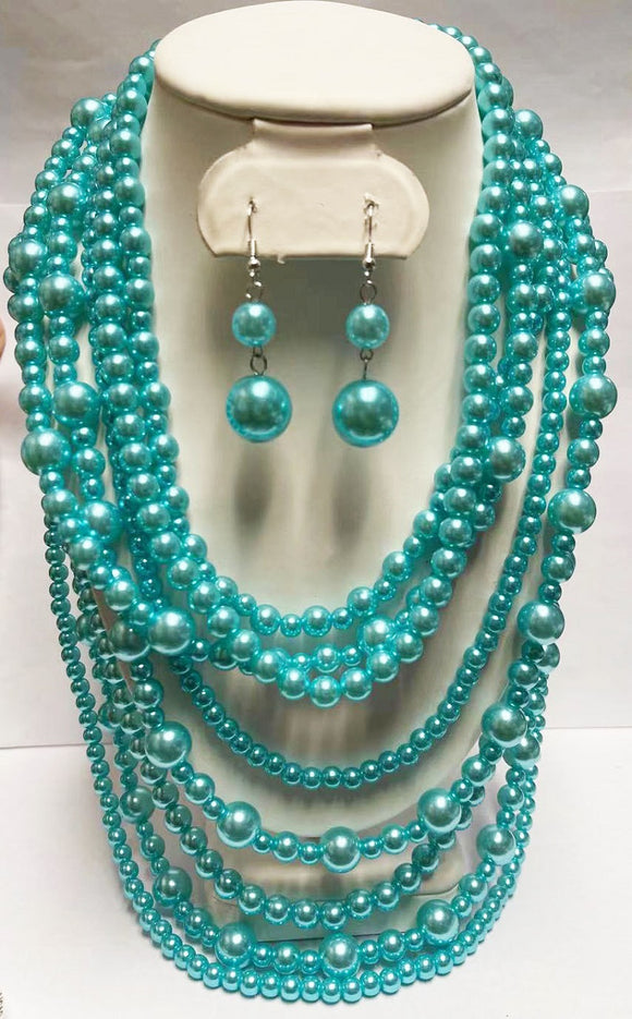 TURQUOISE 8 LAYERED NECKLACE SET ( 556 TQ )