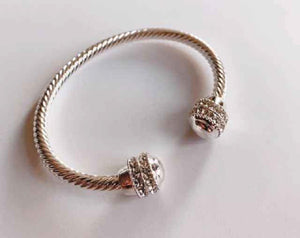 SILVER CUFF BANGLE CLEAR STONES ( 744 S )