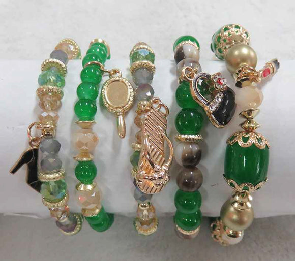 GOLD GREEN STRETCH BRACELETS BEAUTY CHARM ( 5902 )