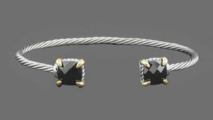 SILVER GOLD CUFF BANGLE BLACK CZ CUBIC ZIRCONIA STONES ( 7638 ) - Ohmyjewelry.com