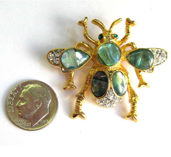 GOLD FLY BROOCH GREEN STONES ( 1006 )