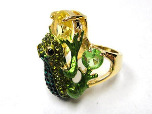 GOLD GREEN STONES FROG RING SIZE 9 ( 1435 2 GR ) - Ohmyjewelry.com