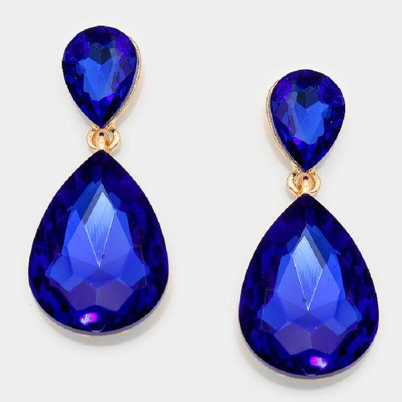 GOLD ROYAL BLUE STONE EARRINGS ( 2337 GDRB )