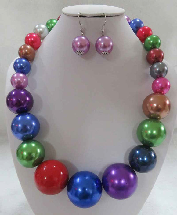 DARK MULTI COLOR PEARL NECKLACE SET ( 602 )