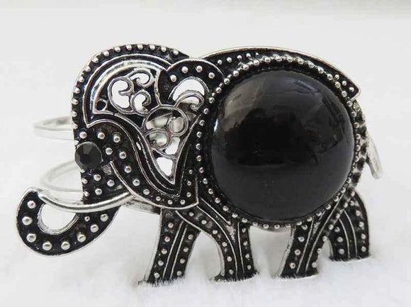 SILVER ELEPHANT BANGLE WITH BLACK STONE ( 3396 ) - Ohmyjewelry.com