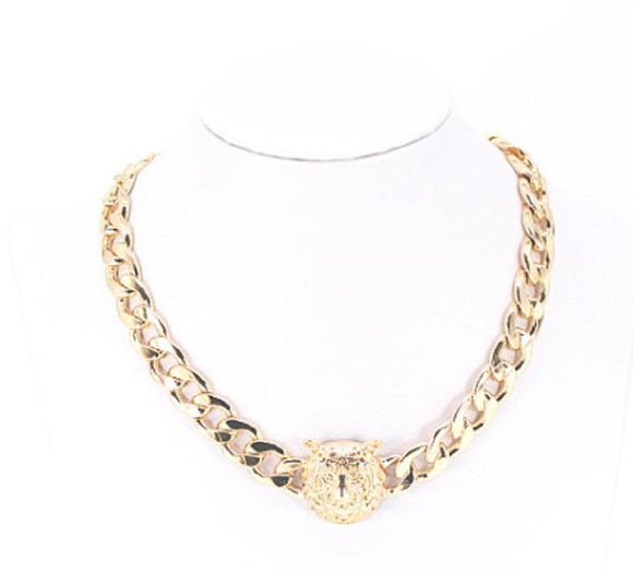 GOLD TIGER HEAD CHAIN NECKLACE ( 1097 GOL ) - Ohmyjewelry.com