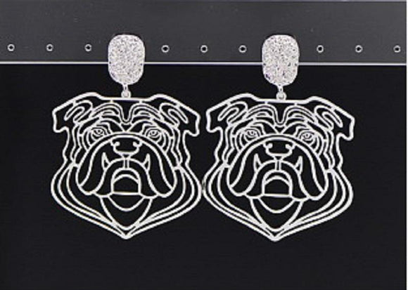 SILVER BULLDOG DANGLING EARRINGS ( 1383 SIL ) - Ohmyjewelry.com