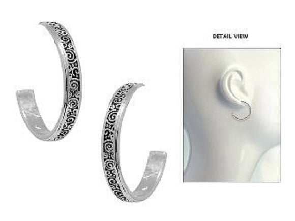 SILVER HOOP EARRINGS FILIGREE DESIGN ( 3824 AS )