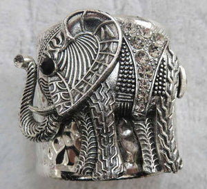 SILVER CUFF BANGLE ELEPHANT CLEAR STONES ( 3934 AS ) - Ohmyjewelry.com