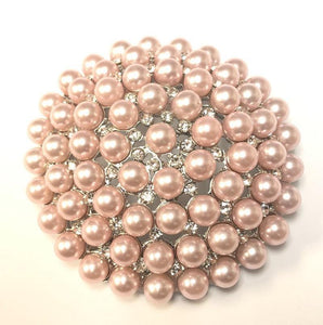 SILVER BROOCH CLEAR RHINESTONES PINK PEARLS ( 06691 ) - Ohmyjewelry.com