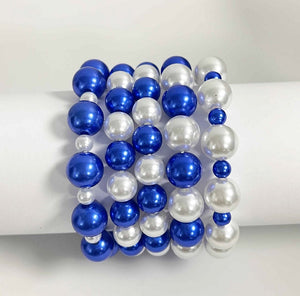 5 LAYER BLUE WHITE STRETCH BRACELET ( 556 BLWT )