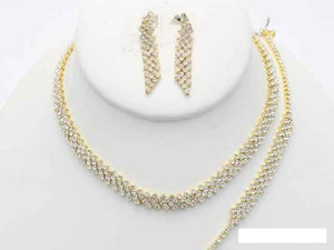 GOLD NECKLACE SET CLEAR STONES BRACELET ( 18310 G )