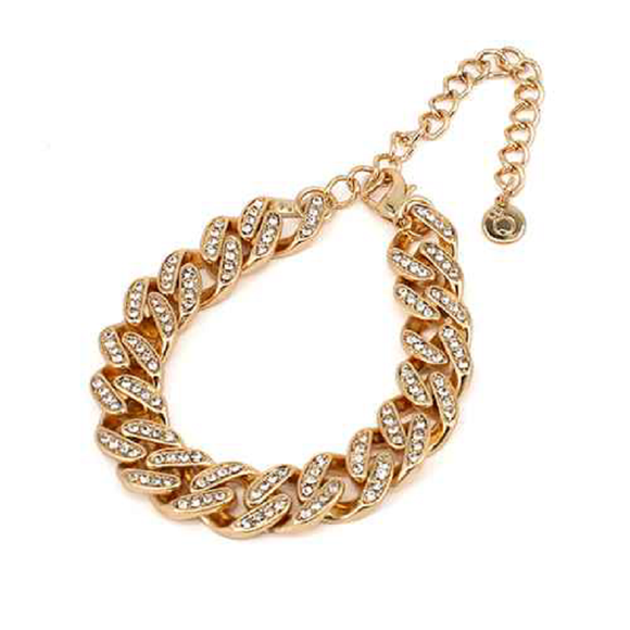 GOLD CHAIN BRACELET WITH CLEAR STONES ( 5000 ) - Ohmyjewelry.com