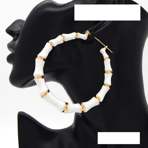 GOLD WHITE HOOP BAMBOO EARRINGS ( 3112 GDWHT )