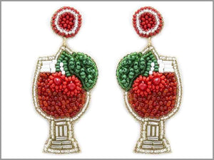 RED GREEN BEAD COCKTAIL EARRINGS ( 3946 RD ) - Ohmyjewelry.com