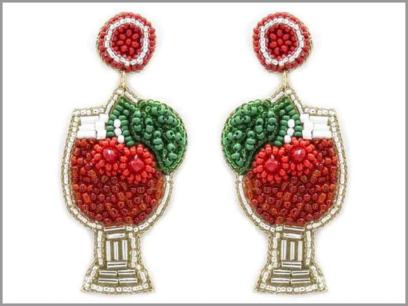 RED GREEN BEAD COCKTAIL EARRINGS ( 3946 RD ) - Ohmyjewelry.com