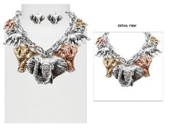 MULTI COLOR CHUNKY SILVER ELEPHANT NECKLACE ( 6527 3T ) - Ohmyjewelry.com