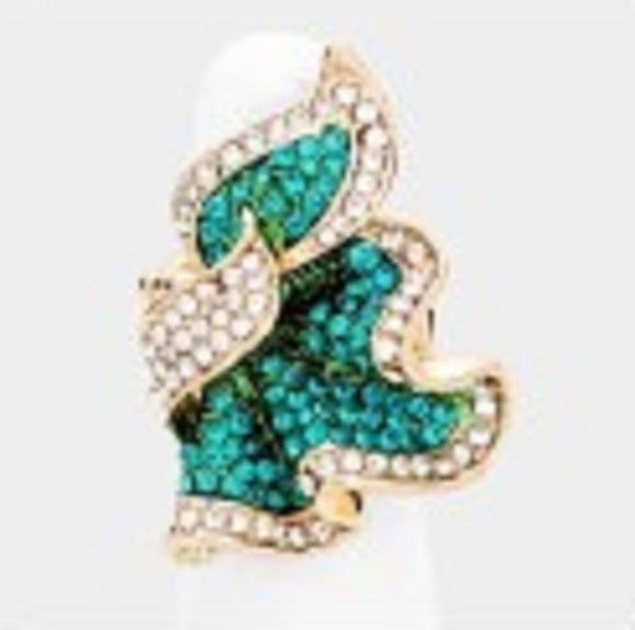 GOLD FLORAL STRETCH RING BLUE STONES