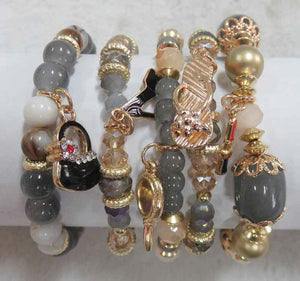 GOLD GREY STRETCH BRACELETS BEAUTY CHARMS ( 5902 GGY )