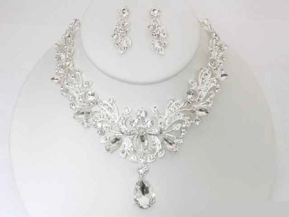 SILVER NECKLACE SET CLEAR STONES ( 19502 SCRY )