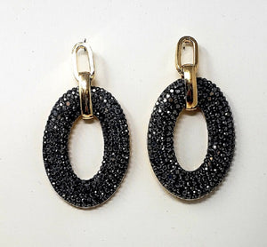 GOLD ROUND EARRINGS BLACK STONES ( 10055 GBK )