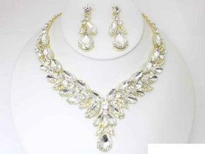 GOLD NECKLACE SET CLEAR STONES ( 19078 GCRY )