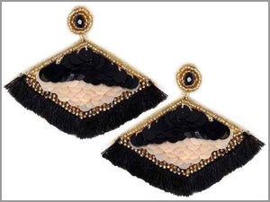 BLACK SEQUIN THREAD BEAD EARRINGS ( 2757 ) - Ohmyjewelry.com